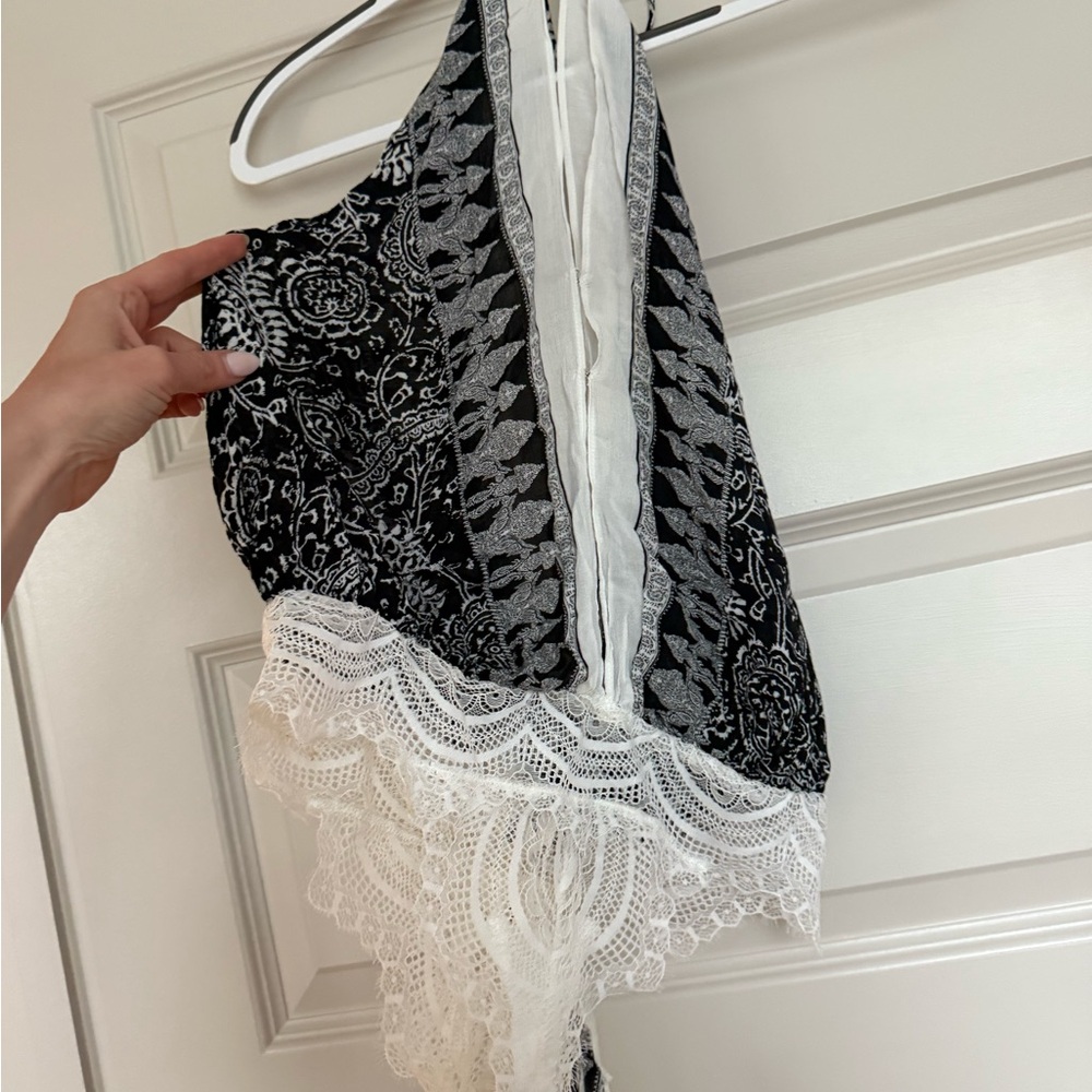 Free People Black and White Lace Halter Body Suit